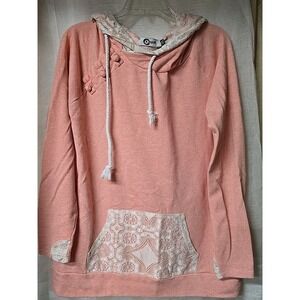 Rogue Society Womens Double Hooded Sweatshirt~2XL~ Light Pink And Lace. GUC‎